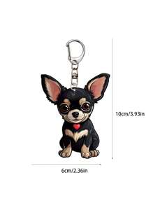 可爱黑白吉娃娃亚克力钥匙扣 - 防止钥匙丢失 - 卡通动物吊坠，带龙虾扣，时尚背包配件和礼品之选，狗狗饰品，狗狗钥匙扣，PVC材质，双面印刷，图像清晰，色彩鲜艳，龙虾扣