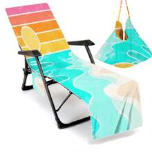 Housse de chaise de plage pliable pouvant être pliée en un sac à porter à l'épaule, avec des poches latérales pour ranger lunettes et téléphone. Convient pour les chaises de plage, serviettes, chaises de piscine et transats. Facile à transporter. Été, accessoires de voyage, vacances, décorations de salle de bain, essentiels de plage