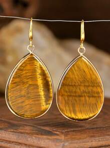 复古天然石大水滴耳环，天然水晶金边精致耳环，优雅高端耳环（天然石颜色各异） - 彩色 - 查看 19