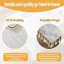 1pc Square Tassel Tablecloth, Delicate Rustic Daisy Pattern Dust-Proof Tablecloth With Tassels, Suitable For Picnics, Parties, Room, Kitchen, Home Decor