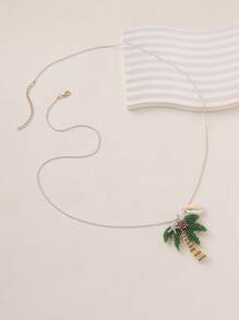 1 件多功能海洋主题人造水晶水钻棕榈树贝壳吊坠项链，适合女士，适合海滩、派对、休闲装、度假 - 彩色 - 查看 4