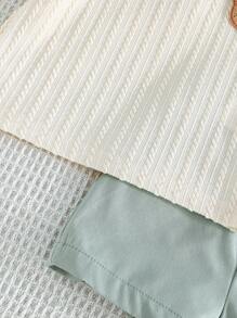 2 pezzi/Set Polo con colletto e pantaloncini comodi con ricamo a orsetto carino per neonato/bimbo, stile britannico classico