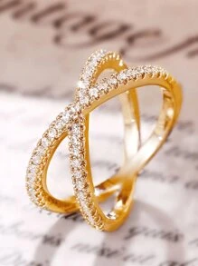 1 件 925 纯银优质独特设计 X 形锆石戒指，适合女士日常百搭派对休闲舞会派对装饰精美女士礼物