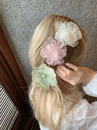 3 件/1 件女士花卉发夹，仙女风格白色花朵头饰，甜美面纱发夹，适合刘海和侧面，优雅的海滩照片，适合日常使用爪夹发夹发夹，度假装女士
