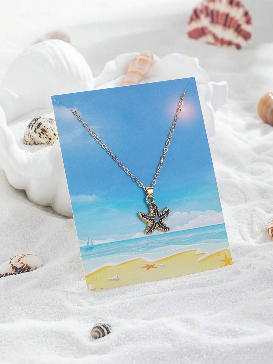 1pc Bohemian Style Black Starfish Pendant, Suitable For Women's Daily Wear, Beach Holiday, Mother's Day Gift - Multicolor - View 1