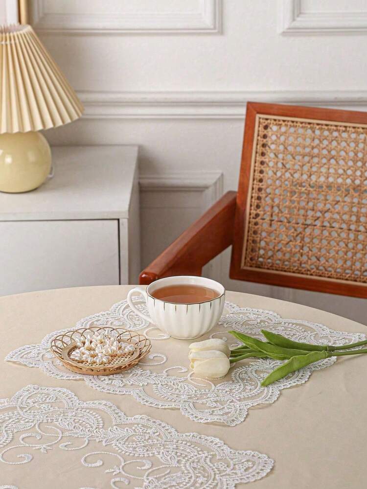 1pc/4pcs New Lace Placemats, Suitable For Kitchen, Dining Room, Living Room, Tablecloth Decor, Teapot Decor, Square Floral Embroidered Mesh, Heat-Resistant, Scratch-Resistant, Dust-Proof, Applicable For Wedding, Party, Gift, Birthday, Christmas