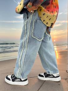 Young Boys' Cartoon Print Casual Denim Jeans, Spring - Blue - View 6