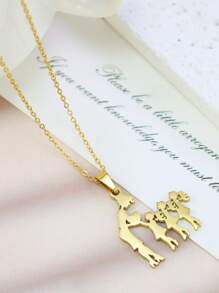 1 件不锈钢可爱卡通吊坠项链，女士时尚毛衣链，母亲节、圣诞节、日常穿着的理想礼物 - 金色 - 查看 8