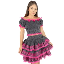 Polka Dot Country Style Set - Skirt And Blouse - São João Festival, June Festival, Arraia, Polka Dots - 玫紅色 - 查看 1