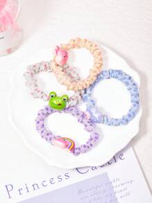 Set de 4 Scrunchies con estampados de animales y frutas, adecuados para usar a diario, fiestas de Pascua, regalos festivos, decoración del Día de San Valentín, regreso a clases y accesorios para graduación