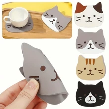 Set Of 5 Silicone Cartoon Cat Shape Coasters - Heat Resistant Coasters For Beverages, Kitchen Gadgets And Home Decor Anniversary Thanksgiving Valentine's Day Birthday Mother's Day Gift For Her