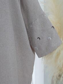 1 peça moda simples tamanho único multicolorido lua bordado feminino cor sólida roupa do oriente médio saia longa elegante cardigan punho bordado vestido robe abaya adequado para festivais diários