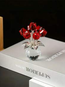 Colorful Rose Flower Crystal Figurine With Vase, Romantic Gifts For Mom On Anniversary Mother's Day Birthday, Handmade Crystal Flower Collectible, Home Table Decor ​For Mother's Day Wedding Anniversary, Home Decorations Mother's Day