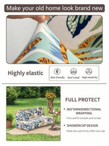 1pc Tropical Plant Floral Printed, Milk Silk Highly Elastic Armless Sofa/Bed Slipcover, Dust-Proof Durable Futon Cover, Suitable For Living Room & Bedroom All Seasons - Multicolor - View 5