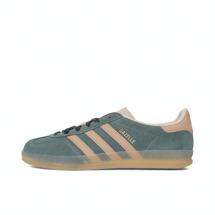 Adidas 阿迪达斯 Gazelle 室内系带平底女式休闲运动鞋，适合日常穿着 - 陰影綠 - 查看 1
