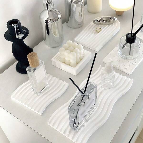 1pc Nordic Style White Minimalist Asymmetrical Gypsum Decorative Plate, Jewelry Holder, Home Decor Small Tray