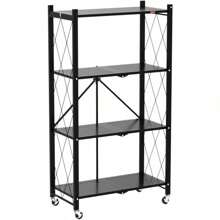 Black 4-Shelf Foldable Storage Shelves With Wheels, Metal Wire Shelving Unit, Freestanding, No Assembly, For Garage, Kitchen, Basement, Pantry​ - Black - View 3