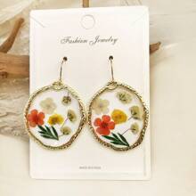 1 para boho żywicy liści i suszonych kwiatów asymetrycznych wiszących kolczyków, odpowiednie na damskie przyjęcie świąteczne, codzienne, wakacyjne - nieregularny - Zobacz 15