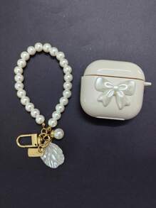 1pc Minimalist White Bow + Pearl Decor Apple Bluetooth Wireless Earphone Case Compatible With Series - Multicolor - View 6