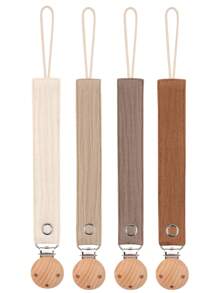 4-Pack Pacifier Clips, Fashion Pacifier Leash And 3-Hole Wooden Pacifier Holder, Suitable As Baby Boy/Girl Gift For Daily Use - Multicolor - View 1