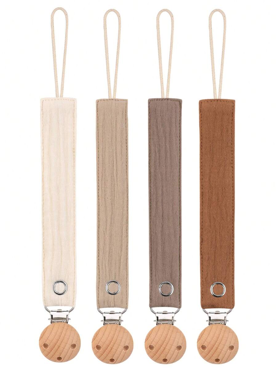 4-Pack Pacifier Clips, Fashion Pacifier Leash And 3-Hole Wooden Pacifier Holder, Suitable As Baby Boy/Girl Gift For Daily Use - Multicolor - View 1