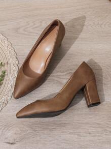 Fall/Winter 2025 Women's Brown Versatile Pointed Toe Chunky Heel Office Shoes,Elegant,Women Pumps