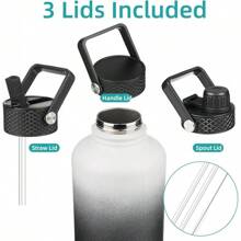 Gallon Insulated Water Bottle With Straw,128 Oz 3 Lids Water Jug With Carrying Bag,Paracord Handle, Double Wall Vacuum Stainless Steel Metal Flask,Forest Green
