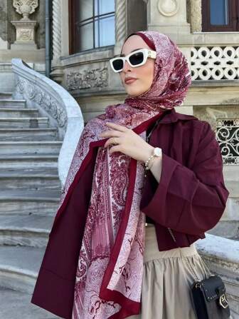 1pc Women Abaya Accessories Retro Elegant Boho Palace Style Scarf/Hijab, Suitable For Daily Outfit For Dress