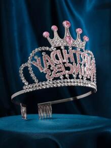 1件欧美风格派对/婚礼/生日皇冠，合金水晶水钻新娘头饰 - 金色 - 查看 9