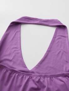 Scoop Neck Plain Crop Tank Top With Side Slit - Purple - View 9