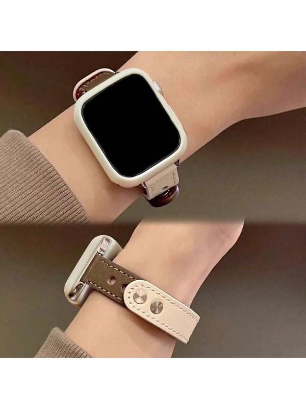 2pcs/Set Couple Genuine Leather Watchband & Silicone Watch Case, Apple Watch Band, Apple Watch Protective Case, Soft & Comfortable Leather Strap, Compatible With Apple Watch Ultra 2 1 SE S10/9/8/7/6/5/4/3/2/1 Series, Suitable For Family And Friends