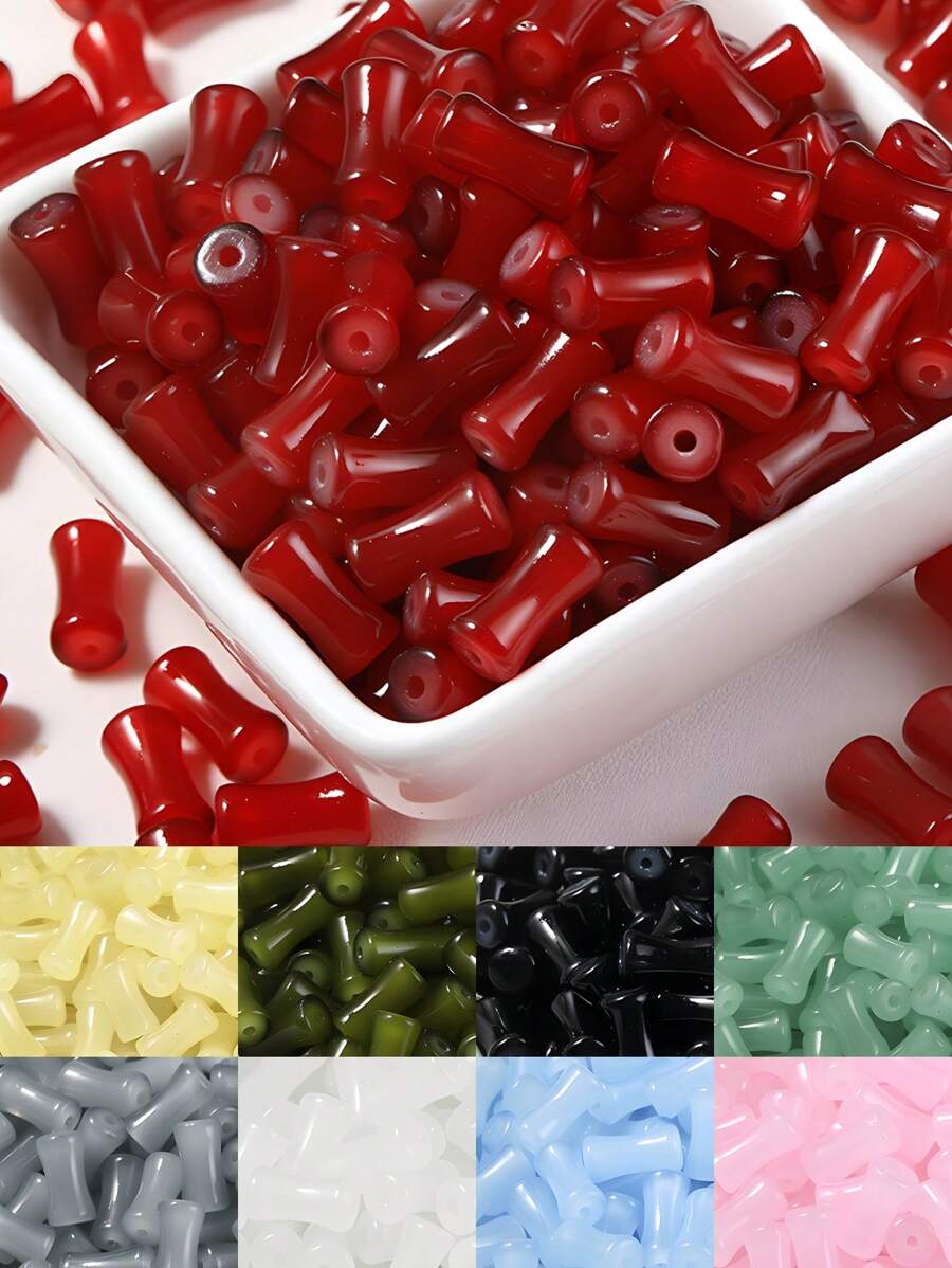 40pcs 6*12mm Bamboo Joint Glass Loose Beads - DIY Handmade Hair Clips, Bracelets And Necklaces Accessories, Vintage Jewelry Natural Craft Materials
