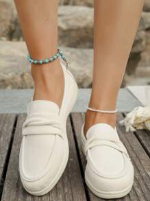 Women's Round Toe Slip-On Suede Loafers, Fashion, Versatile, Casual, Daily Commute, 2025 Spring & Summer New Arrivals, Plus Size, Comfortable Flat Rubber Sole Moccasin Shoes - Beige - View 5