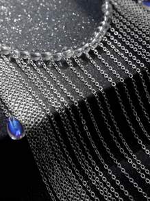 1pc Elegant Women Face Veil Jewelry With Tassel, Exquisite Gift For Party, Wedding, Banquet, Prom Facial Jewelry Accessory - Silver - View 6