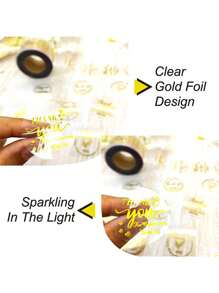 500pcs/Roll Transparent Gold Foil Thank You Stickers, Various Round Pattern Stickers, Suitable For Gift Cards, Wedding DIY Decorations, PVC Glitter Stickers
