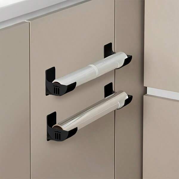 4pcs Adjustable Plastic Storage Hooks, Easy To Install On Cabinet Doors, Multi-Function Tray For Foil, Garbage Bags, Umbrellas
