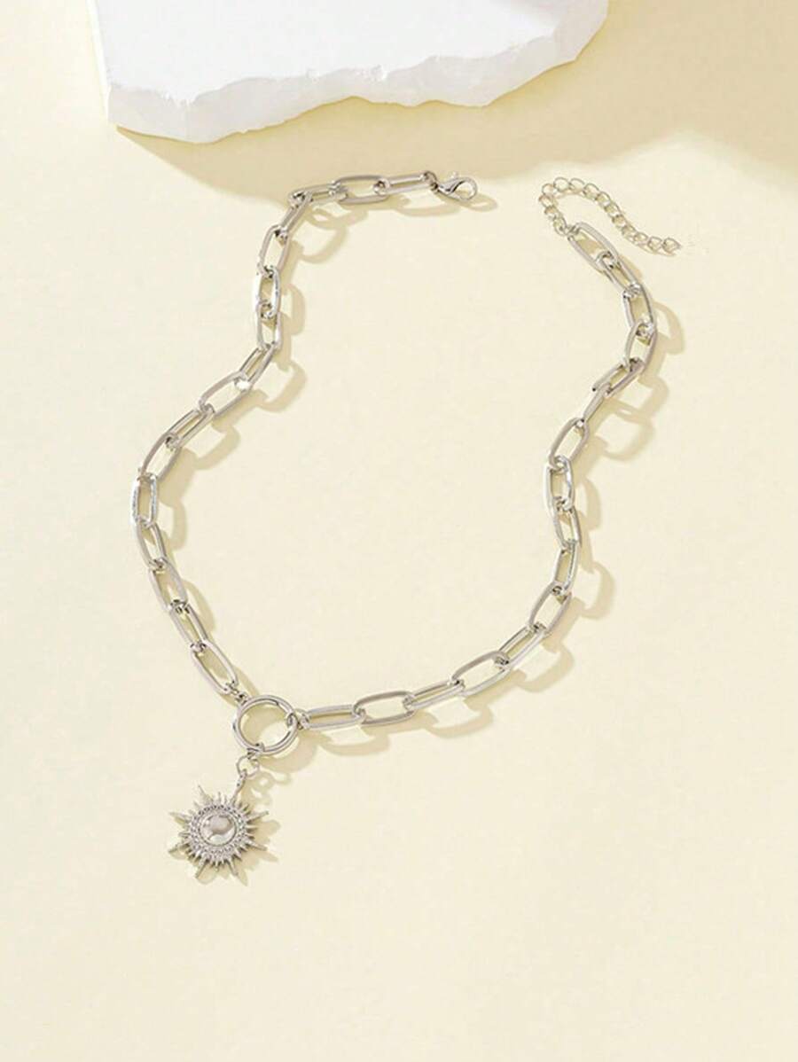 1pc Collar De Cadena De Moda - Plateado - Ver 1