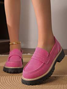 Mocasines de mujer de moda, de punta redonda casual, zapatos planos tipo plataforma para todo el año, bailarinas para señoras - Rosa - Ver 7