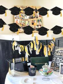 1 pieza Bandera decorativa para graduación 2025 con brillo, Felicitaciones Graduado, con borla, bandera de felicitaciones para fiesta de graduación universitaria