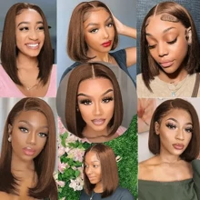 CEXXY Perruques Bob Chocolat 180% 13X4 HD Perruques Frontales en Dentelle Transparente Cheveux Humains 100% Cheveux Humains Pour Femme Perruque Pré-Plumée