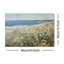 1 st. Ongeraamde Vintage Zomer Bloemen Kust Zee Strand Rustieke Poster Muurkunst Canvas Print Minimalistisch Wildflower Landschap Cottage Boerderij Decor Retro Schilderij Voor Appartement, Woonkamer, Slaapkamer, Moderne Huisdecoratie