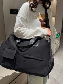 1 pieza Bolsa de gimnasio para separación húmeda y seca, negra, bolso de fitness unisex para viajes con gran capacidad y compartimento independiente para zapatos