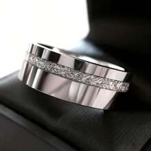 8mm 不锈钢蓝色、黑色、银色3种颜色可选，镶嵌陨石，适合情侣佩戴，佩戴舒适，适合结婚和订婚戒指 - 藍色 - 查看 11