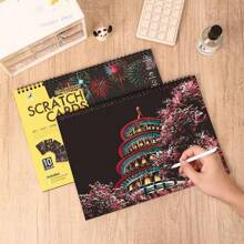 10 قطع/طقم بطاقات خدش فنية للمناظر الحضرية ، لوحات فنية للخدش للبالغين بألوان زاهية ، هدايا لحفلات، العودة إلى المدرسة ، لوازم المدرسة