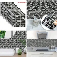 20pcs Kitchen Tile Stickers Bathroom Mosaic Sticker Self-Adhesive Wall Home Decoration  15cm X 15cm - Black - View 7