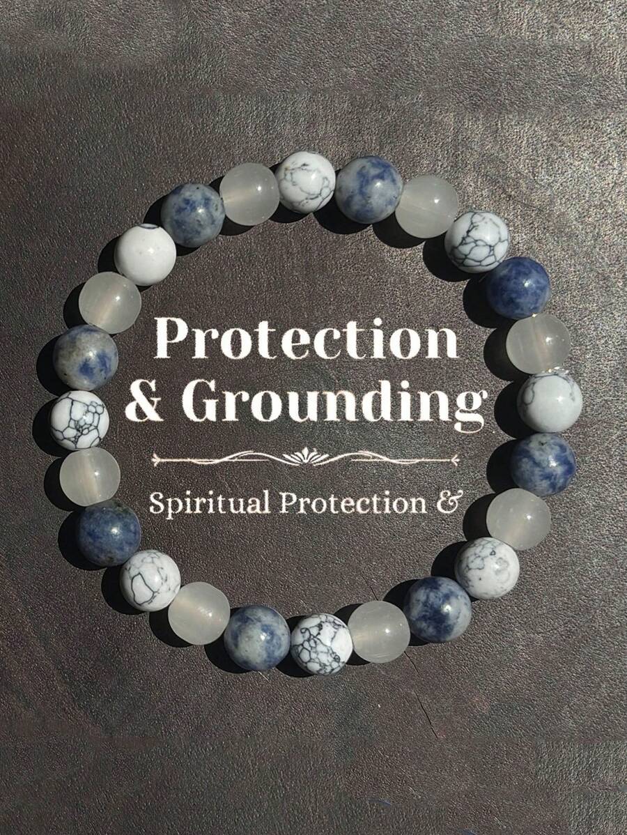 1 pieza Pulsera artesanal con cuentas de lapislázuli y turquesa blanca - Regalo de joyería de protección espiritual y conexión con la tierra con espaciadores de patrón de mármol elegante, accesorio de conexión con la tierra | Pulsera | Cuentas hechas a mano, pulsera con cuentas