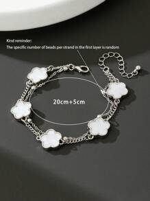 1pc Simple & Fashionable Clover Pendant Casual Bracelet For Men, Daily Wear Birthday Gift (Random Beads On First Layer, Gift Box Not Included) - White - View 5