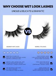 GROINNEYA 6 Pairs Wet Manga Lashes Anime False Eyelashes Natural Look Fake Lashes Wet Wispy Eyelashes Extensions Makeup Tool(SJ03) - Black - View 8