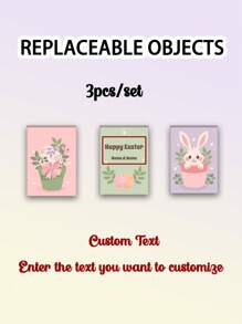 Juego de 3 carteles personalizados sin marco de conejos de Pascua, huevos brillantes y caza de huevos familiar para decoración de habitación infantil, con nombre personalizado, decoración sin marco para habitación de bebé