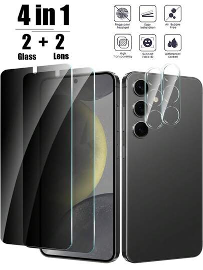 2+2 Packs Compatible With Samsung Galaxy Privacy Screen Protector With Camera Lens Protector, Anti Spy Tempered Glass Protection Film 9H Hardness, Scratch Resistant, Case Friendly Gift For Birthday, Family, Friends Anti-Spy, Phone Screen Protector, Phone Accessories